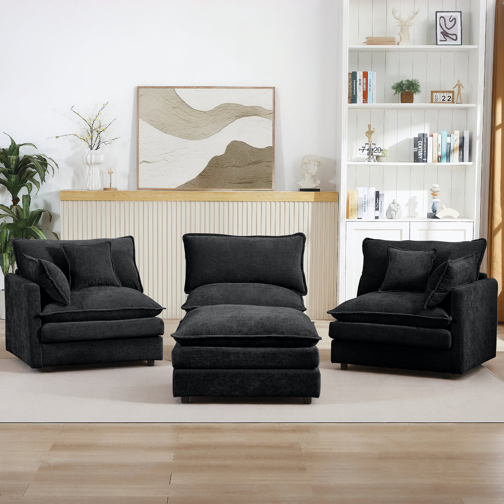 Symphony 102" Modular Chenille Sectional Sofa | 3-Seat Cloud Couch with Movable Ottoman