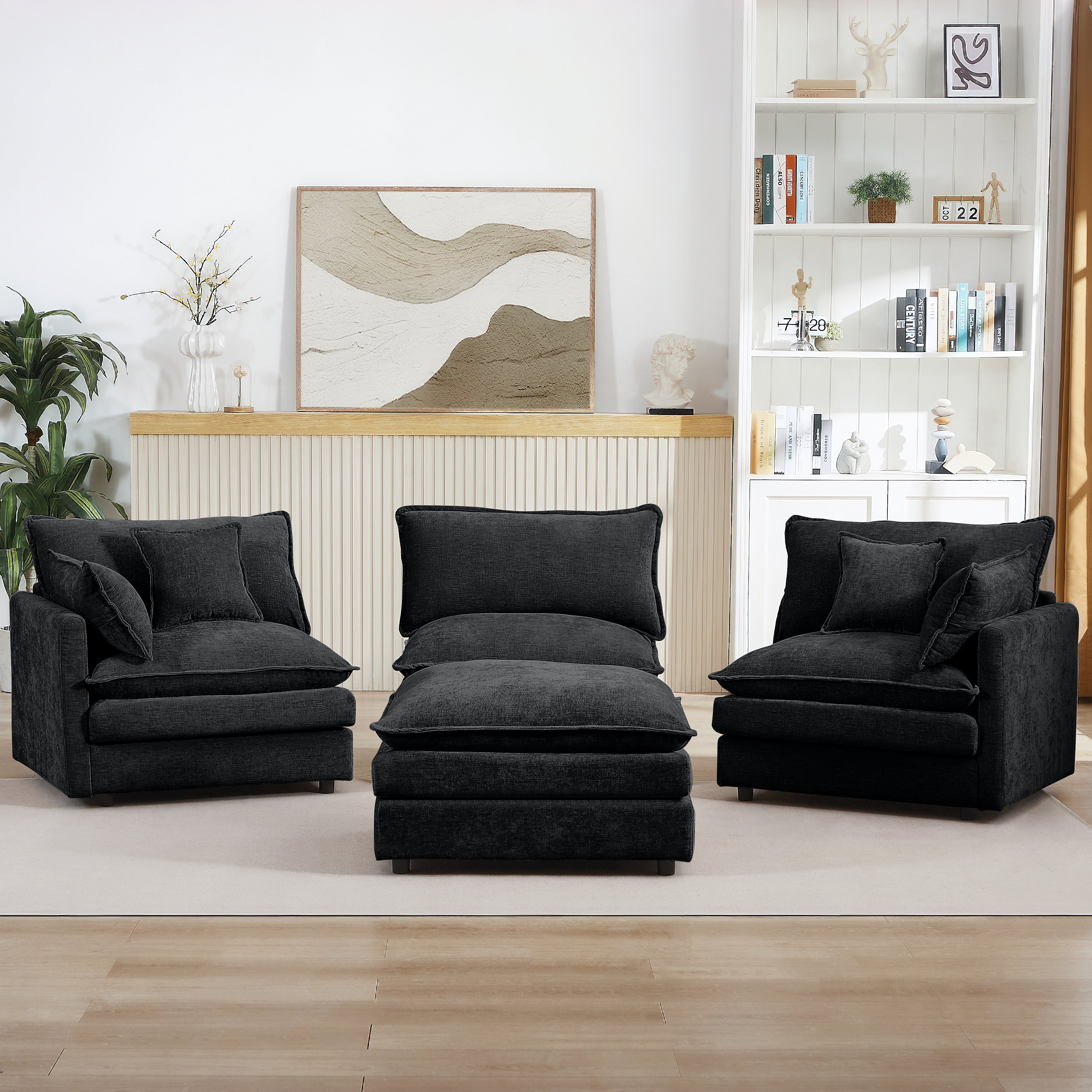 Symphony 102" Modular Chenille Sectional Sofa | 3-Seat Cloud Couch with Movable Ottoman