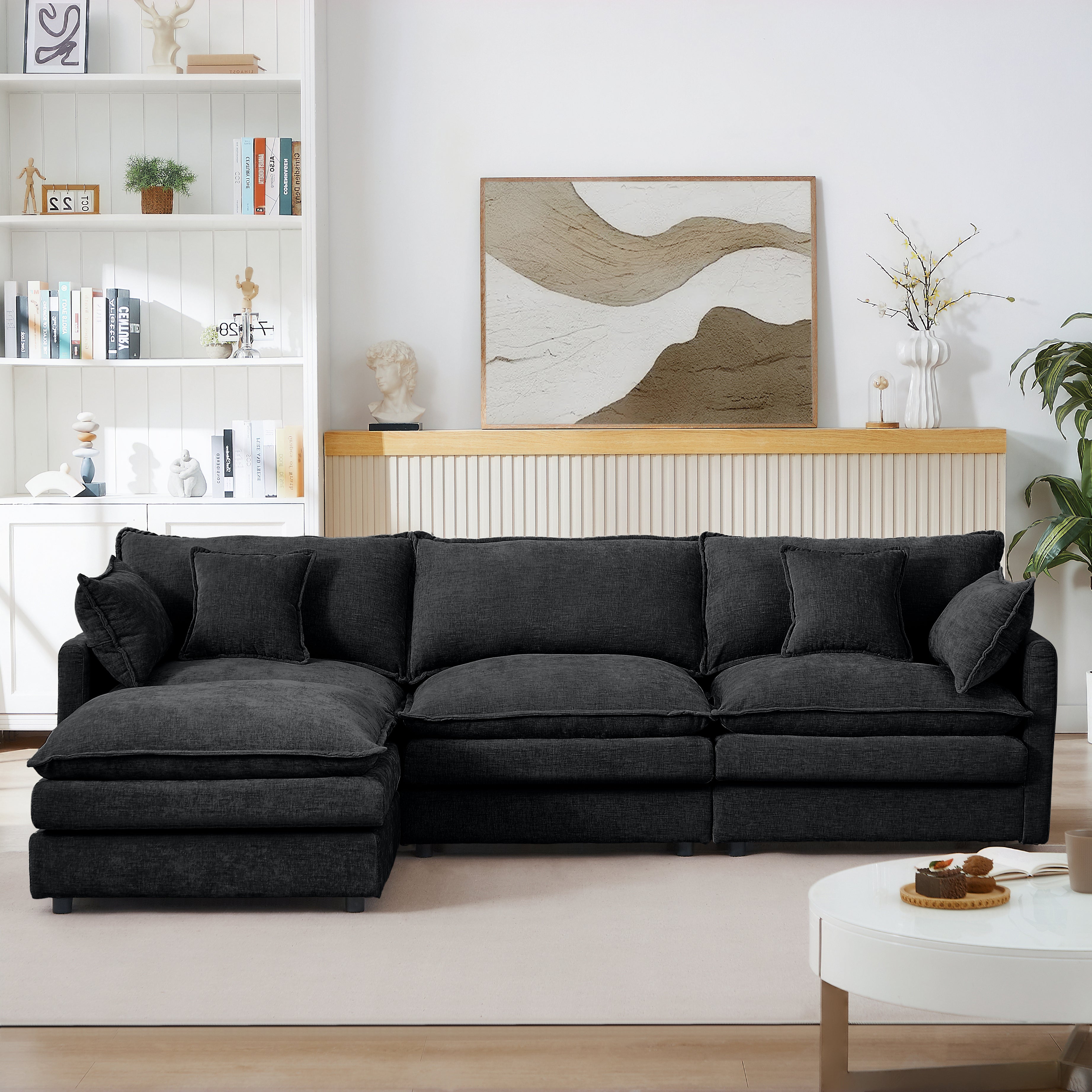 Symphony 102" Modular Chenille Sectional Sofa | 3-Seat Cloud Couch with Movable Ottoman